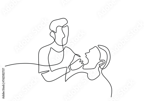 one line drawing of dentist examining patient teeth condition