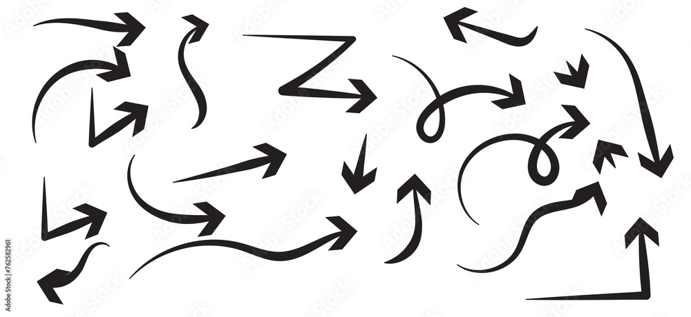 Set of dotted arrows in doodle style. Hand-drawn vector illustration EPS10. Great for banners, web, posters, cards, stickers and professional designs.