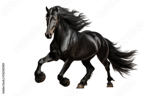 Black Horse Racing Across Open Field Isolated on Transparent Background PNG format