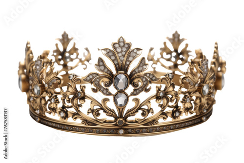 Majestic Crown with Filigree Patterns Isolated on Transparent Background PNG format