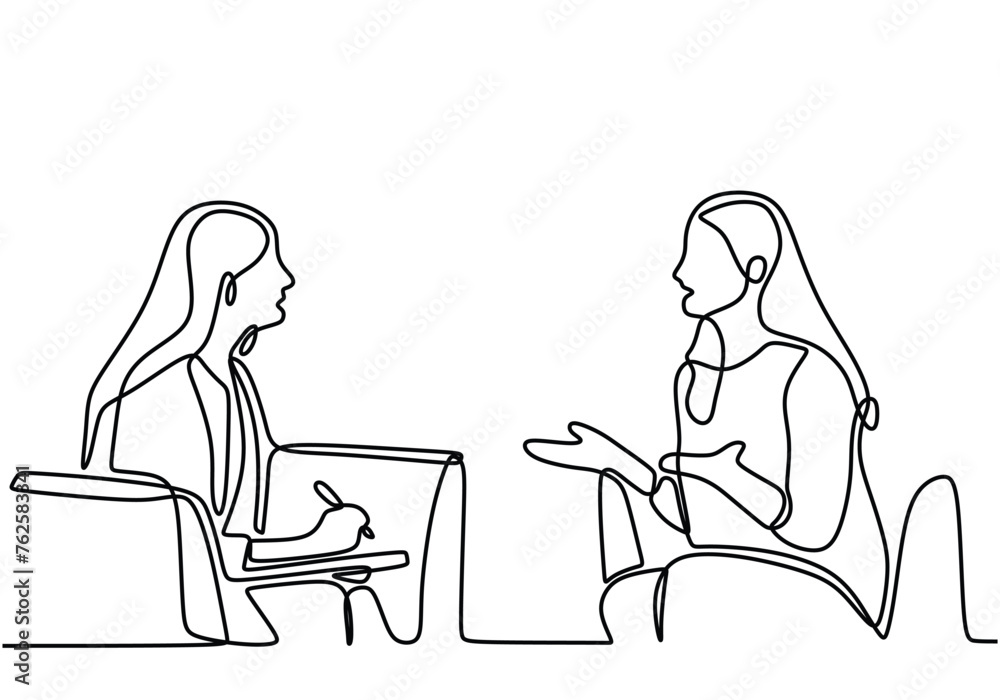 One Line of Woman Psychology Doctor Giving Session to Depressed Girl One Line of Woman Psychology Doctor Giving Session to Depressed Girl