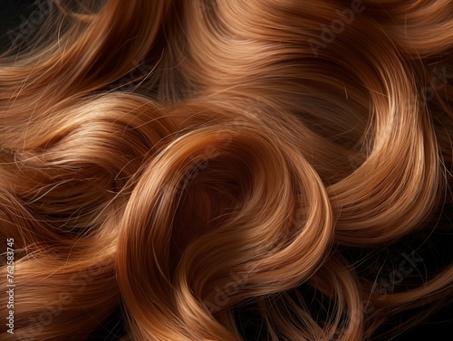 A close-up shot on vibrant red hair, salon-worthy shine