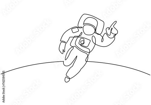 One continuous line drawing of Astronaut discovering spacewalk