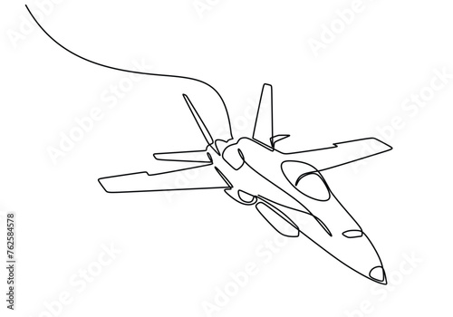 One continuous line drawing of airplane jet vehicle and transportation