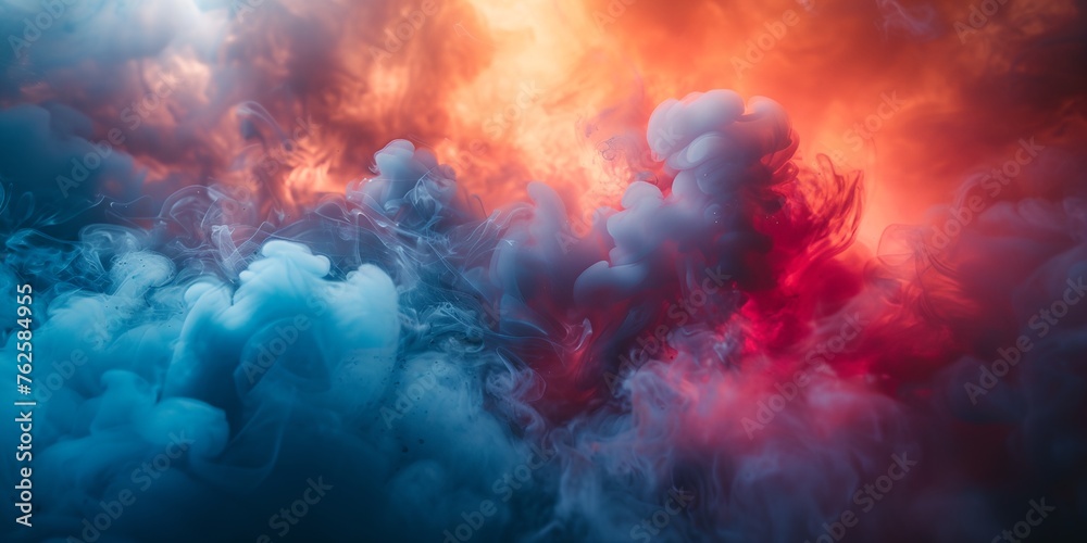 Blue red smoke or fog blending together