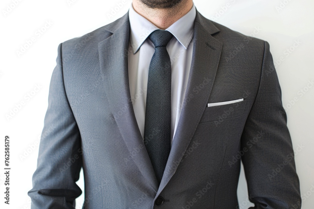A cropped image of a man in a suit set against a white background, focusing on his posture and attire, likely representing professionalism and formality A cropped image of a man in a suit set against a white background, focusing on his posture and attire, likely representing professionalism and formality