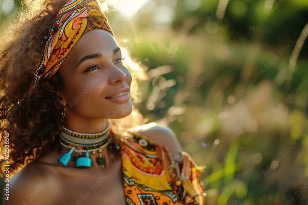 Fototapeta premium portrait of a woman with hair, dashiki