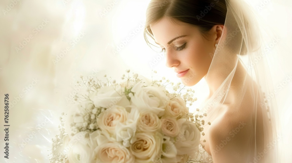 Naklejka premium Playful lighting effects around a thoughtful bride