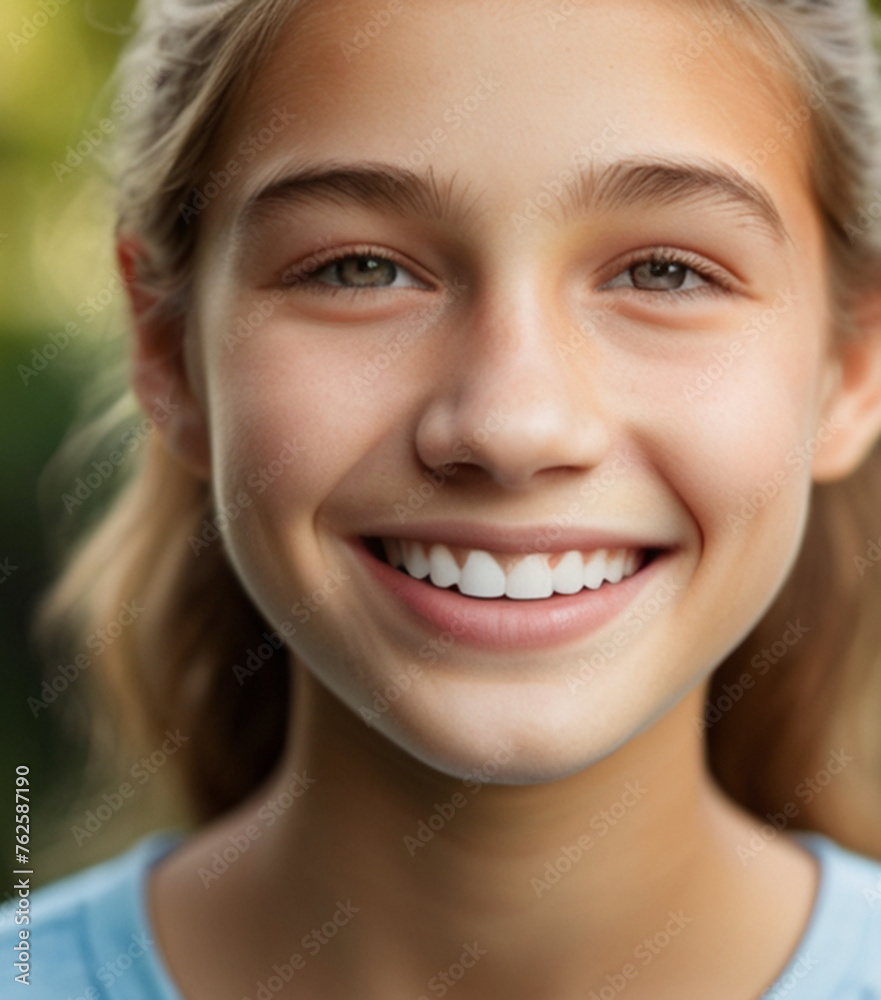 Close up on teeth of the smile of a teenage girl with healthy white teeth. Children's dentistry concept. Close up on teeth of the smile of a teenage girl with healthy white teeth. Children's dentistry concept.