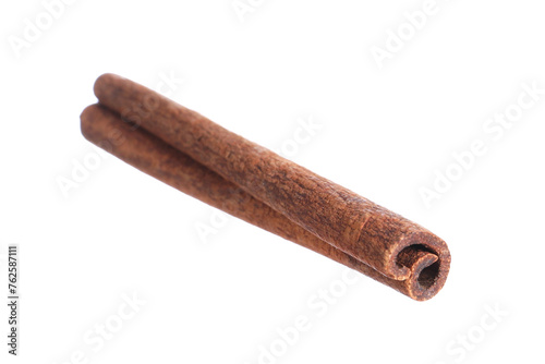One aromatic cinnamon stick isolated on white