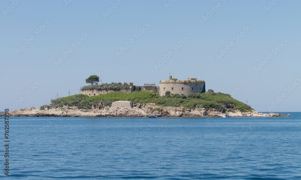 Castle on the island of Sveti Stefan in Montenegro in summer
