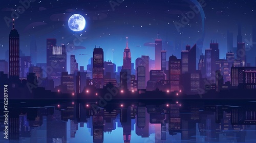 Graphic Style Cartoon Night City Skyline Background