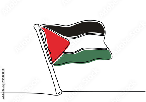 Hand drawn Palestinian flag in one line art style.