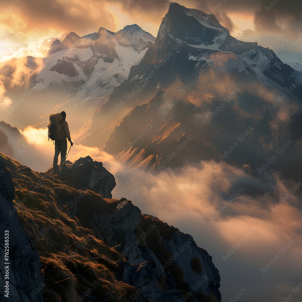 Lone Backpacker Conquering a Mountain Peak: Adventure, Exploration, and the Majesty of Nature