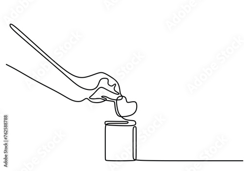 Hand drawn of hand put heart in donate box in one line style.