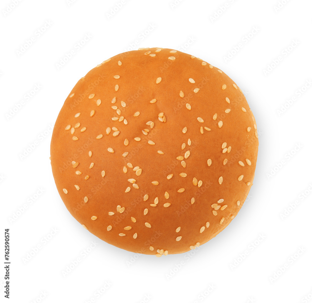 One fresh hamburger bun isolated on white, top view One fresh hamburger bun isolated on white, top view