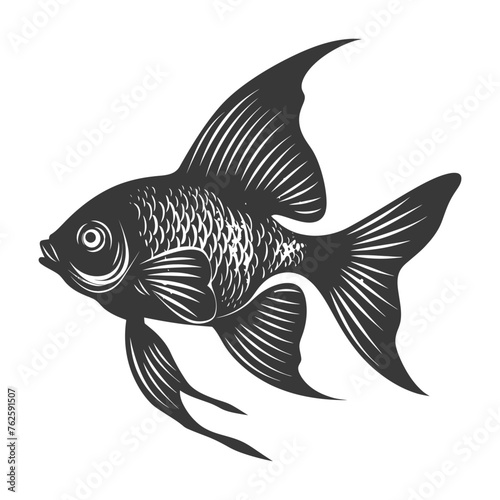 Silhouette Cute goldfish full body black color only