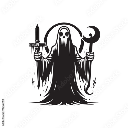 Ghost silhouette: Vector Ghost Silhouettes Hauntingly Capturing Ethereal Forms in Minimalist Design. Ghost black illustration