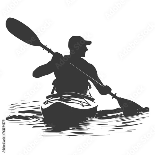 Silhouette Man Canoe Player in action full body black color only