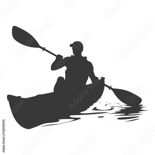 Silhouette Man Canoe Player in action full body black color only