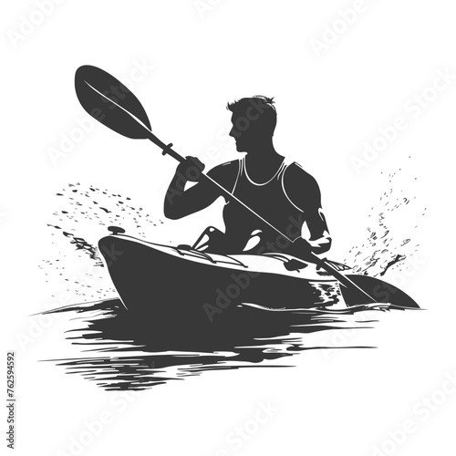 Silhouette Man Canoe Player in action full body black color only