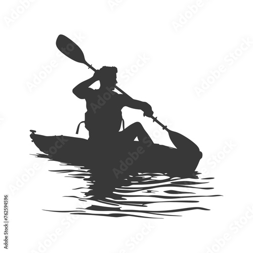 Silhouette Man Canoe Player in action full body black color only
