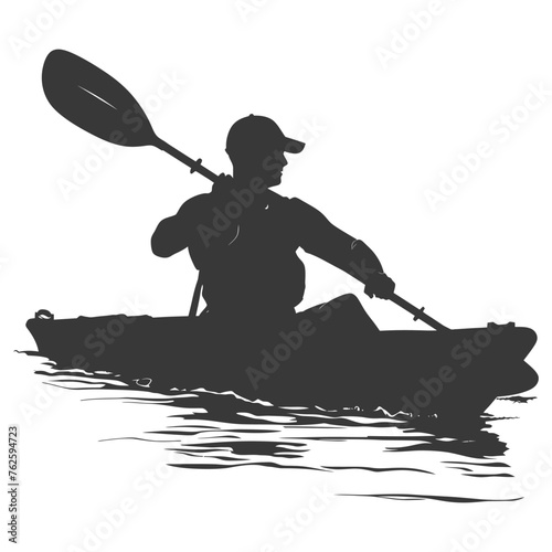 Silhouette Man Canoe Player in action full body black color only
