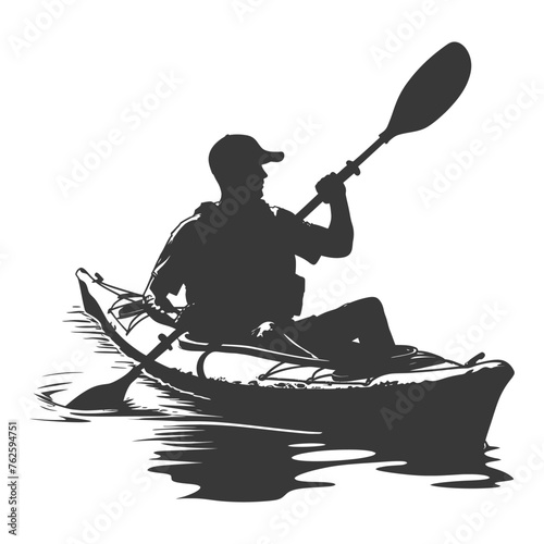 Silhouette Man Canoe Player in action full body black color only