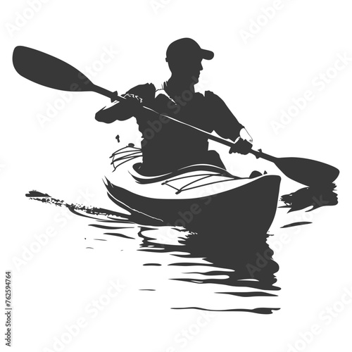 Silhouette Man Canoe Player in action full body black color only