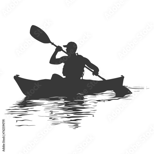 Silhouette Man Canoe Player in action full body black color only