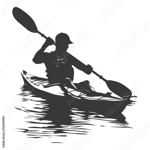Silhouette Man Canoe Player in action full body black color only