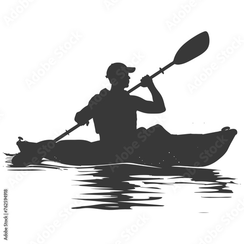 Silhouette Man Canoe Player in action full body black color only