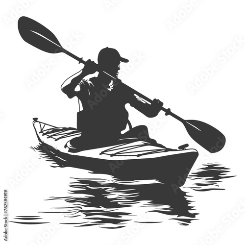 Silhouette Man Canoe Player in action full body black color only