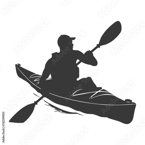 Silhouette Man Canoe Player in action full body black color only