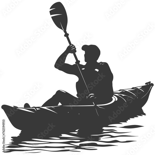 Silhouette Man Canoe Player in action full body black color only