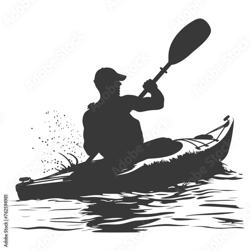 Silhouette Man Canoe Player in action full body black color only