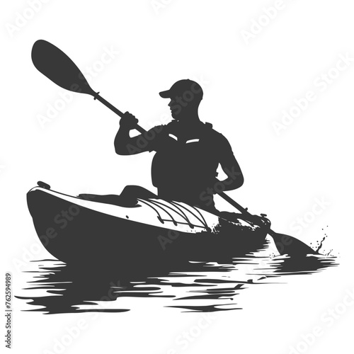 Silhouette Man Canoe Player in action full body black color only