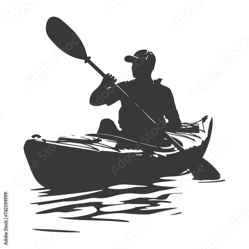 Silhouette Man Canoe Player in action full body black color only