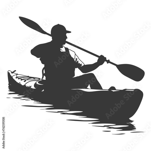 Silhouette Man Canoe Player in action full body black color only