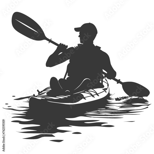 Silhouette Man Canoe Player in action full body black color only