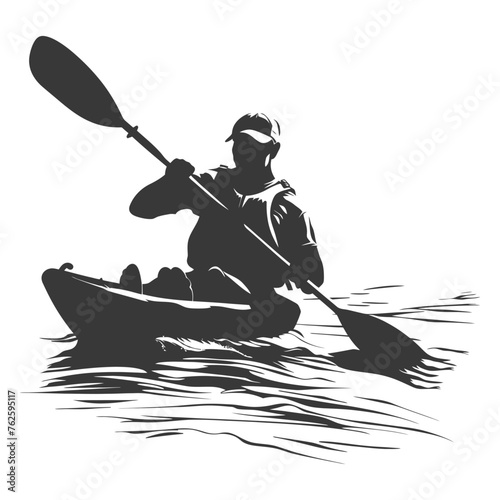 Silhouette Man Canoe Player in action full body black color only