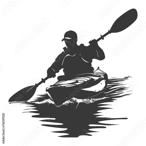 Silhouette Man Canoe Player in action full body black color only
