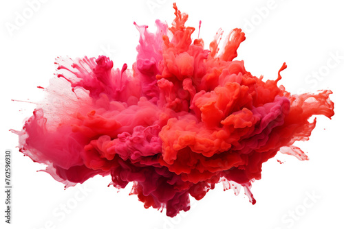 Energetic Vibrant Paint Explosion in Red Hues Isolated on Transparent Background PNG format