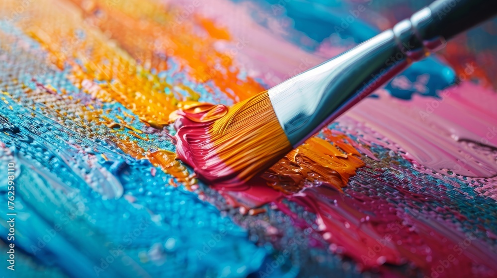 Obraz premium Expressive artist paints with bright colors, forming abstract painting