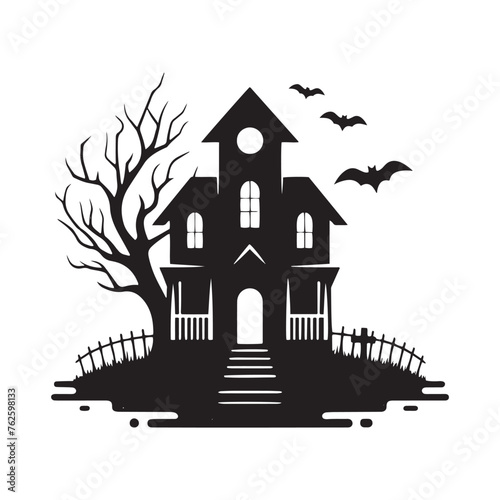 Vector Haunted House Silhouettes Conjuring Spooky Atmosphere and Halloween Charm. Haunted house black illustration.