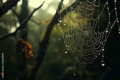 Spider poison web water drops. Risk detail network spooky. Generate Ai