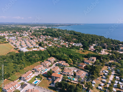 Aerial View of Sea and Houses in Savudrija  Croatia.