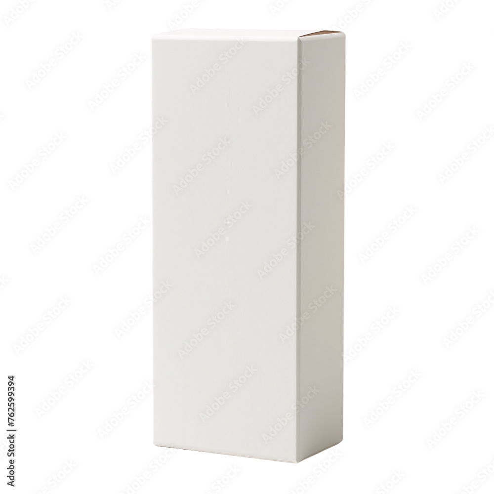 Blank white tall rectangular cardboard box packaging mockup on an isolated background Blank white tall rectangular cardboard box packaging mockup on an isolated background
