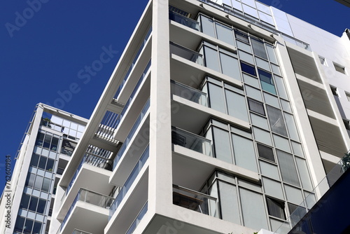 Modern appearance of high-rise buildings and structures made of glass and concrete.