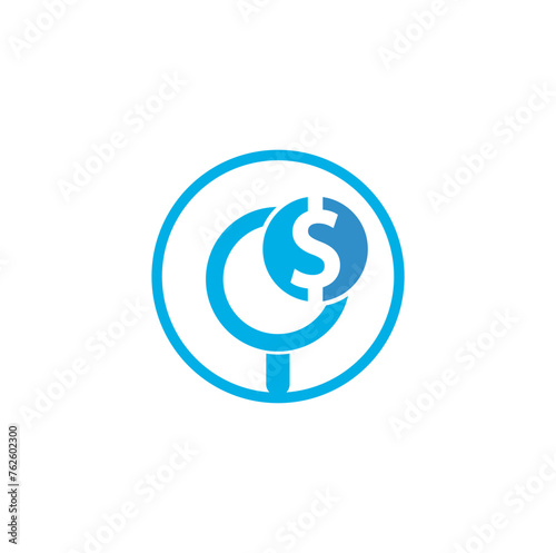 Money Search Logo Icon Template Design. coin and loupe logo combination. 